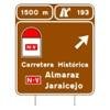 Acceso a carretera hist�rica desde autov�a/autopista. Cartel de prese�alizaci�n