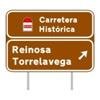Acceso a carretera hist�rica desde carretera convencional. Cartel lateral de direcci�n