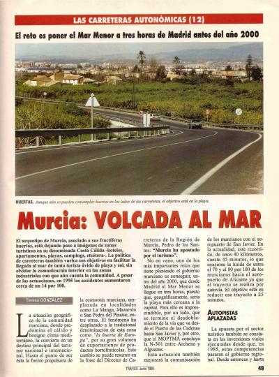 Revista Tr�fico, n� 116 (junio de 1996). Carreteras auton�micas. Murcia: volcada al mar