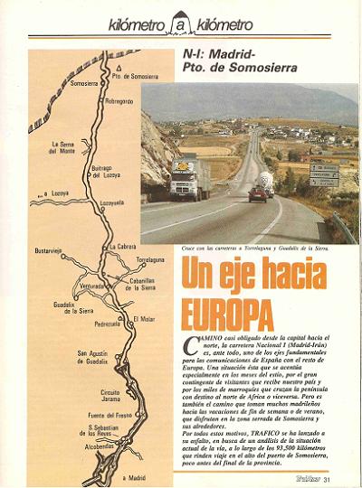 Revista Tr�fico, n� 2 (agosto de 1985). Kil�metro y kil�metro: Madrid-Pto. de Somosierra (N-I). Un eje hacia Europa