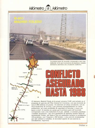 Revista Tr�fico, n� 5 (noviembre de 1985). Kil�metro y kil�metro: Madrid-Toledo (N-401). Conflicto asegurado hasta 1988
