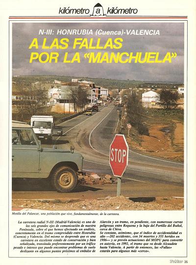 Revista Tr�fico, n� 20 (marzo de 1987). Kil�metro y kil�metro: Honrubia (Cuenca)-Valencia (N-III). A las fallas por La Manchuela