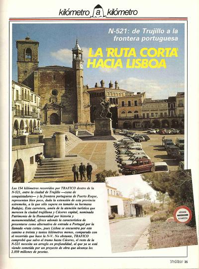 Revista Tr�fico, n� 21 (abril de 1987). Kil�metro y kil�metro: Trujillo-Frontera Portuguesa (N-521). La 