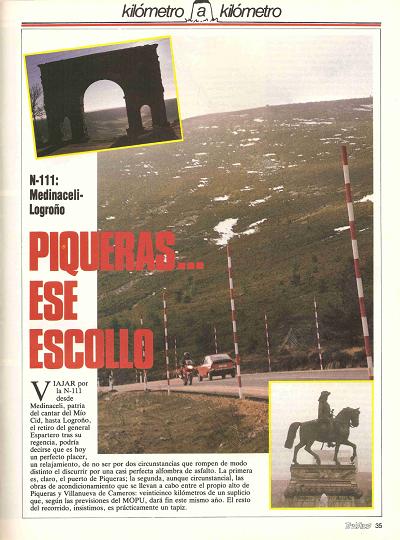 Revista Tr�fico, n� 30 (febrero de 1988). Kil�metro y kil�metro: Medinaceli-Logro�o (N-111). Piqueras... ese escollo