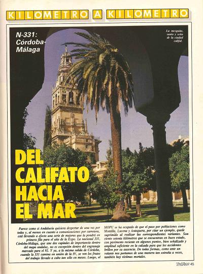 Revista Tr�fico, n� 44 (mayo de 1989). Kil�metro y kil�metro: C�rdoba-M�laga (N-IV y N-331). Del califato hacia el mar