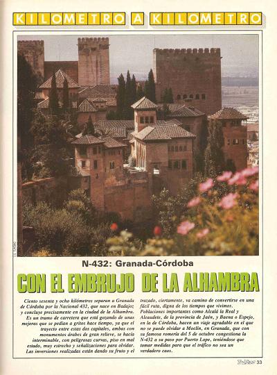 Revista Tr�fico, n� 52 (febrero de 1990). Kil�metro y kil�metro: Granada-C�rdoba (N-432). Con el embrujo de la Alhambra