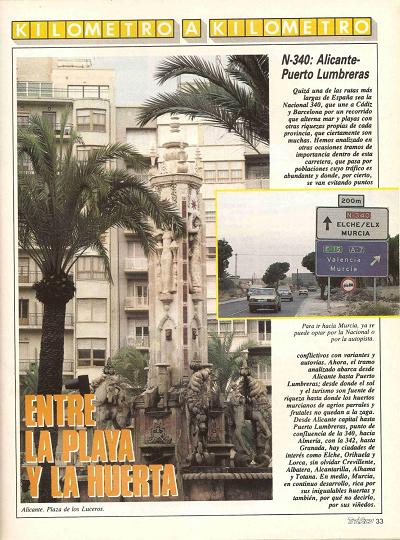 Revista Tr�fico, n� 62 (enero de 1991). Kil�metro y kil�metro: Alicante-Puerto Lumbreras (N-340). Entre la playa y la huerta