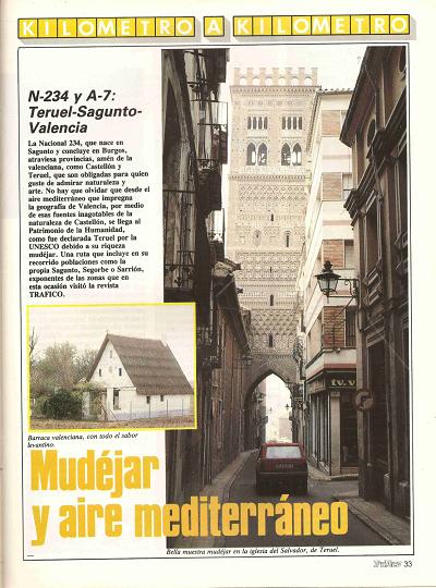 Revista Tr�fico, n� 65 (abril de 1991). Kil�metro y kil�metro: Teruel-Sagunto-Valencia (N-234 y A-7). Mud�jar y aire mediterr�neo